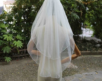 Waist Length Wedding Veil Bridal Short Veil Ivory 2 Layer Waist Veil Bridal Veil Wraps the Edge Party veil Single party veil Decorative veil