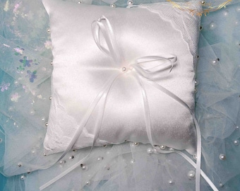 Handmade Pearl Ring Bearer Pillow: Ivory Satin Wedding Cushion