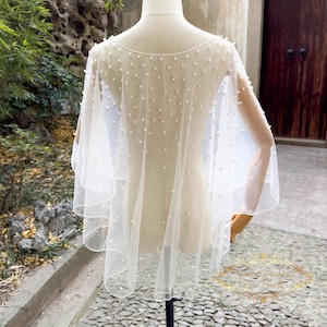 Dense pearls birdal wedding Cape veil White pearl fingertip Wedding cape Edge wrapping Bridal veil cape Romantic Shawl Pearls cape shawl 01
