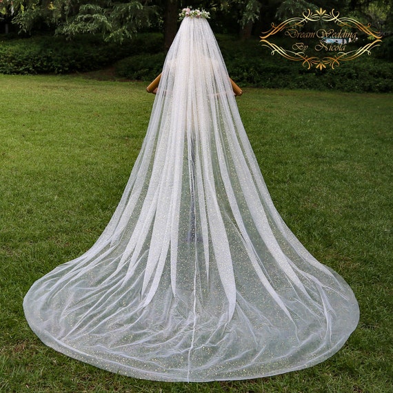 Luminous Cathedral Veil Champagne Wedding Veil Fairy Bridal Veil Flashing  Super Long Veil Shining Cathedral Veil Delicate Wedding Veil VJF09 