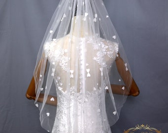 Honey wedding veil Flocking Love Wedding Veil Sweetheart Bridal Veil one layer Veil Cathedral Wedding Veil decorative veil Bridal long veil