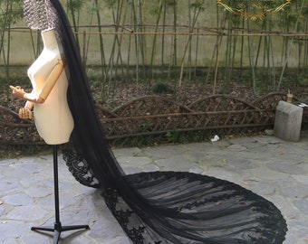 Velo Da Sposa Gotico In Pizzo Nero - 2 Livelli, Con Pettine, Per Halloween E Costumi - Foto 8