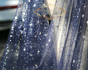 Sparkling navy blue bridal chapel cape Navy blue cape with silver starlight Cathedral length wedding cape veil bridal long Navy Blue veil