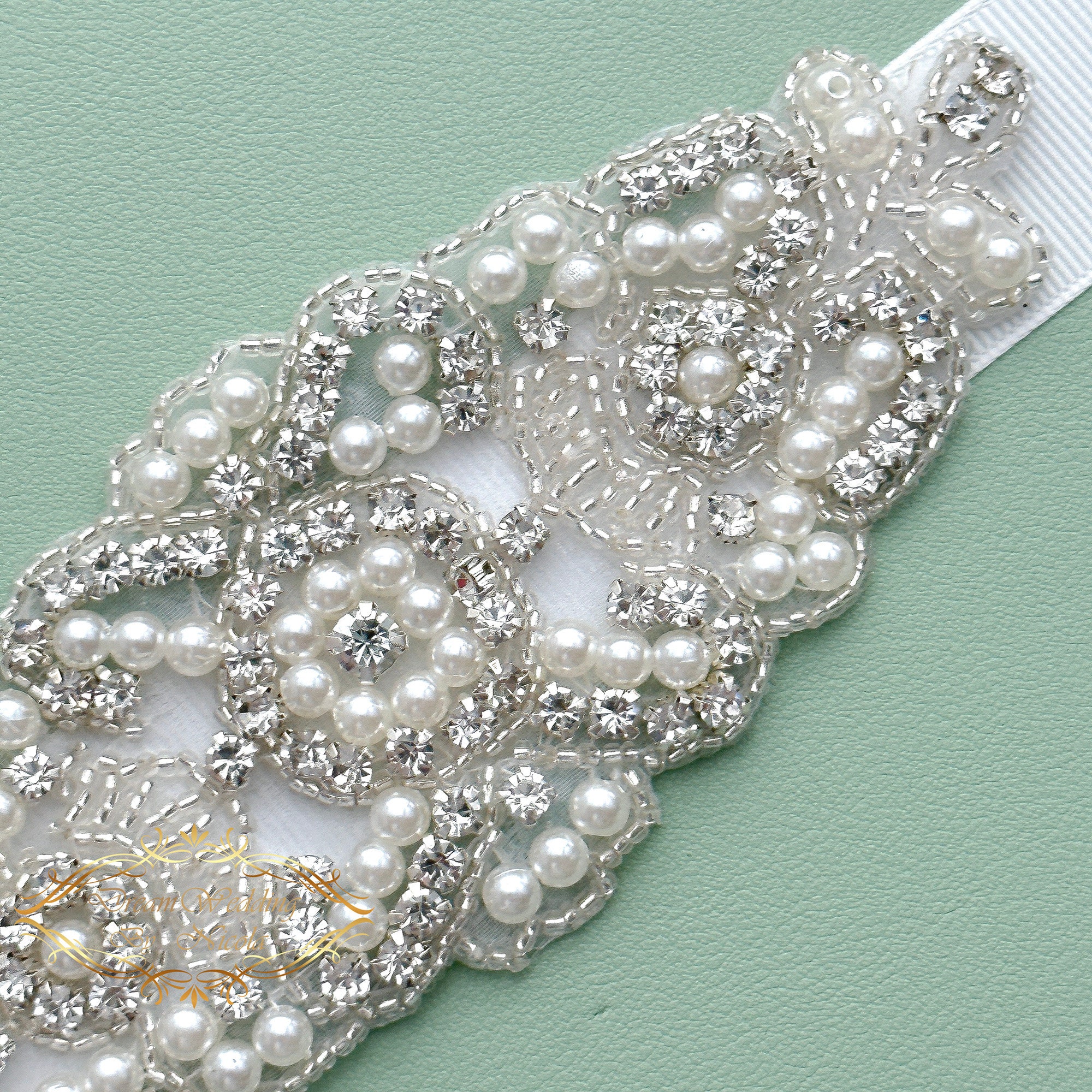 7836 Bridal Belt With Pearls And Rhinestones Handmade Crystal Wedding Sash Mandala Crafts Black Wedding Belt for Bride Dress - Plain  main image 4