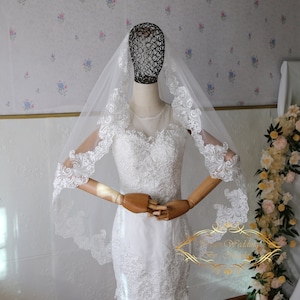 Subtle Beauty Off White Embroidered Lace Fingertip Length wedding Veil Bridal Serenity Celestial Beauty Simple Champagne Lace Veil Bride