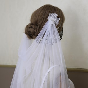 Drape Veil in Bridal Veils,Draped Cathedral Veil,Ivory Drop Veil,Floral Chapel wedding veil,boho veil,Sheer Veil,Bohemian Wedding Veil VJ048