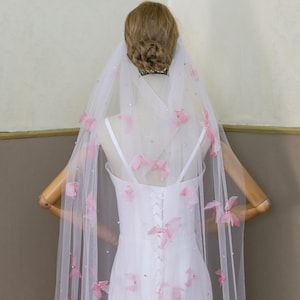 3D Butterfly Wedding Veil: Celestial Pink & Purple Bridal Veil