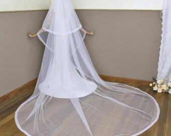 Horsehair Edge Cathedral Wedding Veil: Ivory Tulle, Single Layer