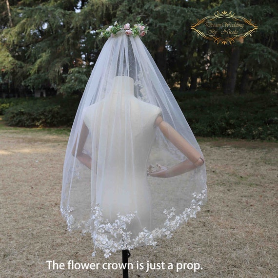Ivory and Silver Fingertip Length Veil Perfect Bridal Ivory Single Tier Glitter Tulle Fingertip Veil main image 3