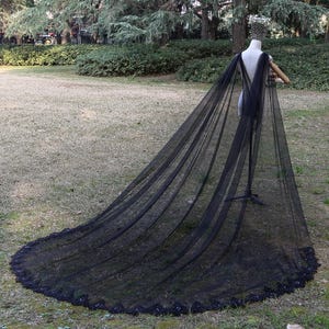 black hand beaded lace cathedral wedding cape veil train fallen angels black bead cape brides elegant black cape chapel black evening cape