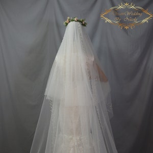 137in|| Double Pearls Cathedral Wedding Veil,Cathedral veil,Blusher weddin veil,Wedding Veil,Pearl veil,bridal veil,long light ivory veil