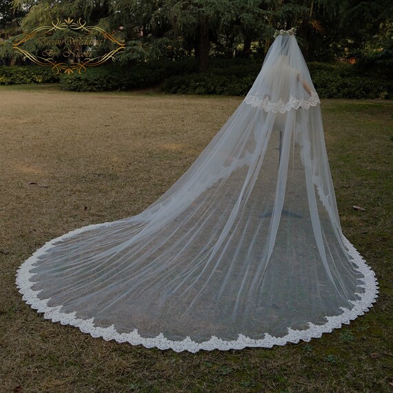 Elegant Light Ivory White Tulle Wedding Veil for Bride Amazon.com: YMGSCC 2M Length Pearls Wedding Veil Tulle 1T  main image 2