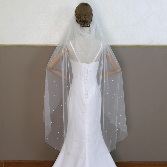 Cathedral Wedding Veil: Delicate Floral Lace Applique, Light  display picture 1