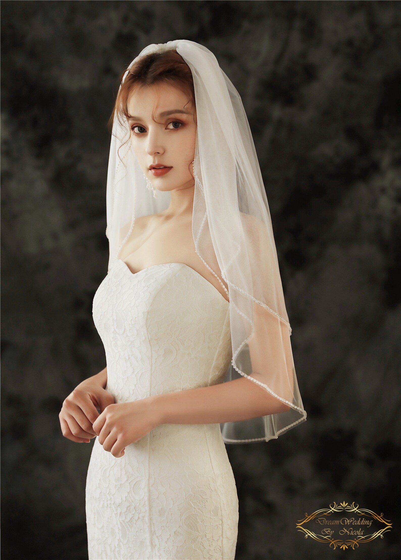 Handstitched crystal chain Wedding Veil Blusher wedding Veil Etsy