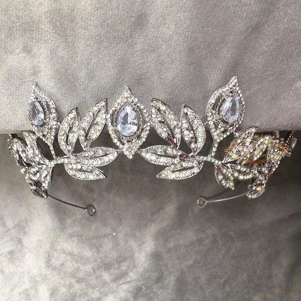 Baroque vintage Leaf crown veil Crystal wedding Crown silvery bridal Retro Crown Wedding Crown of leaves Wedding crown decoration VLC38