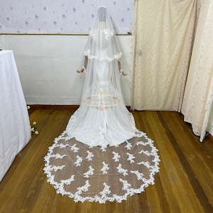Delicate Rose Lace veil Cathedral Wedding Veil Wedding Double 2 Layer bridal Veil Two Tier Veil (VY20)