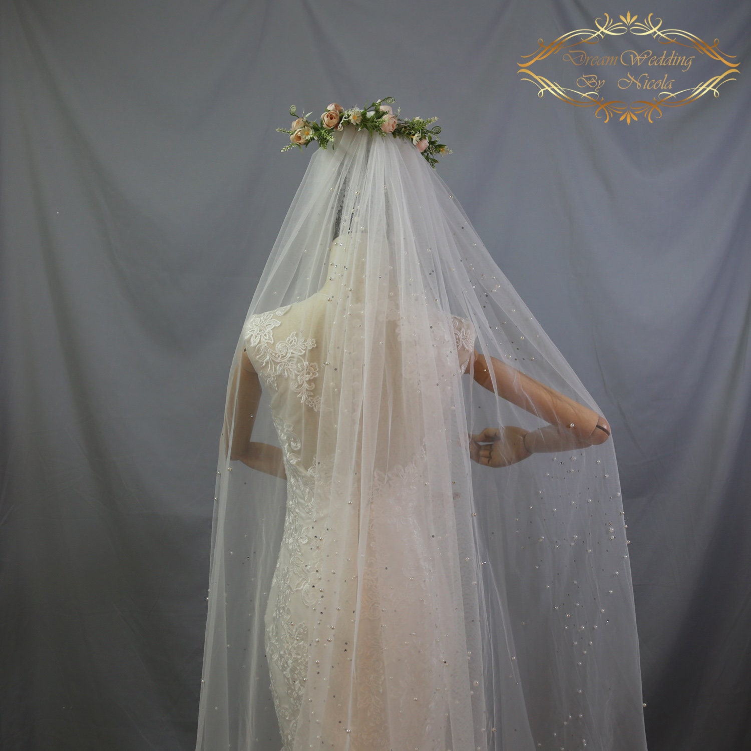 Luxe Hand Beaded Pearl Wedding Veil, Bridal Veil with Crystal Beads and  Pearls, Cathedral Length Veil, Wedding hair Accessories-D184R - Bridal Port