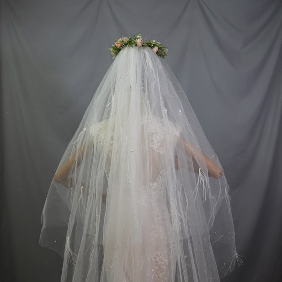 Sparkle Cathedral Wedding Veil: Silver Sequin, Pearl