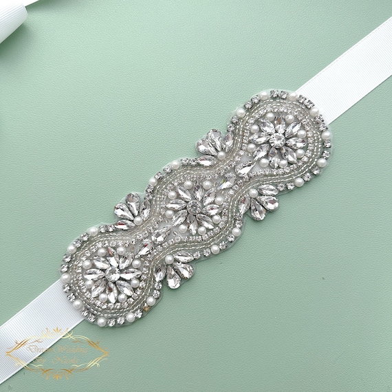 Handmade Crystal Bridal Belt: Rhinestone Wedding Dress Sash  display picture 2