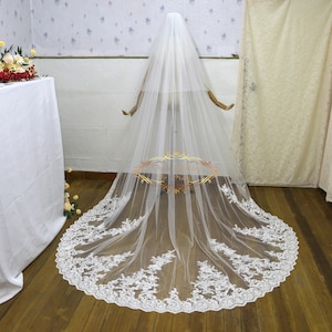 Voile de mariée cathédrale en dentelle à sequins 2 couches Voile de paillettes ivoire clair Spark garniture de mariage voile de mariée blanc cassé Voile décoratif unique 3 m VL124