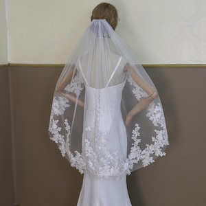 Velo da sposa con punta delle dita in pizzo floreale - Velo da sposa beige da giardino