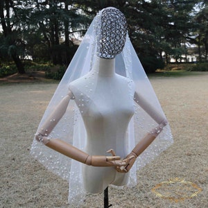 Mantilla Perle Fingerspitze Brautschleier mit Fingerspitze Hochzeit Elfenbein Perle Brautschleier einzigartige Brautschleier Fingerspitze Perle Schleier