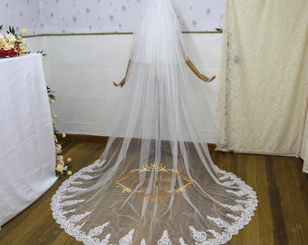 Lace Edge Cathedral Wedding Veil,Cathedral Length Wedding Veil,lace applique veil,wedding Veil,Ivory Veil,Bridal Veil(VL83)