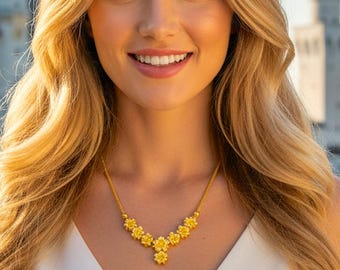 Thai Gold Flower Necklace, 24K Gold Plated Jewelry, 18 inch Baht Chain