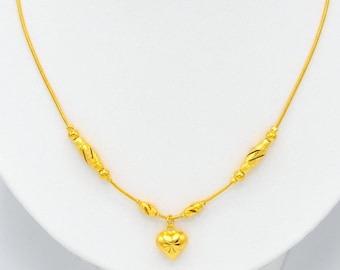 24K Gold Plated Heart Charm Necklace : Thai Baht Gold Chain 18 inch