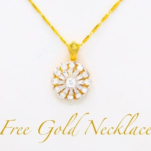 CZ Flower Pendant Free Gold Chain Necklace,22K 23K 24K Yellow Plated Necklace,Baht Gold Chain,Thailand Jewelry,Birthday Day Gift for her