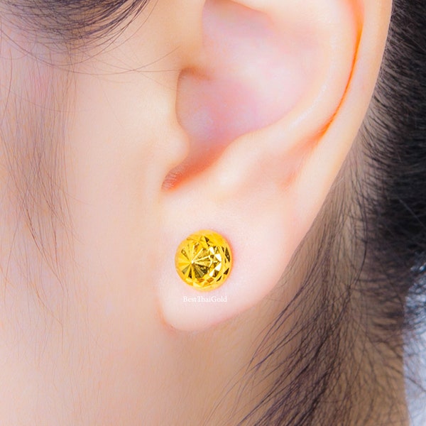 Round Gold Earrings,Thai Gold Jewelry,Earrings Stud,Earrings Handmade,Yellow Gold Earrings,Baht Chain,24K Gold Earrings,Vintage Gold Jewelry