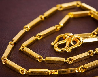 Tiny Bar Link Chain,Thai Gold Jewelry,Baht Chain 22K 24K Yellow Gold Plated,Amulet Buddha Necklace,Mens Necklace,Mens Jewelry,Birthday Gift