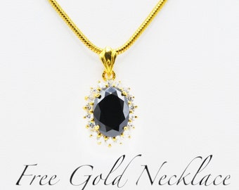 Black CZ Pendant Necklace: 24K Gold Plated Thailand Jewelry- DDP (Delivered Duty Paid)