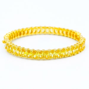 Topaz CZ Gold Bangle Bracelet Women,Thailand Baht Gold Wedding Jewelry,22K 23K 24K Yellow Gold Plated Bracelets,Tennis Gold Cuff Bracelets