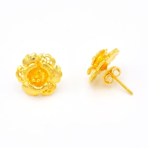 24K Gold Plated Flower Stud Earrings: Thai Wedding Jewelry- DDP (Delivered Duty Paid)