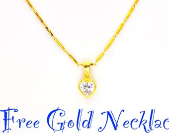 24K Gold Plated Heart CZ Pendant Necklace: Thai Jewelry Gift- DDP (Delivered Duty Paid)