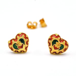 24K Gold Plated Heart Stud Earrings: Thai Jewelry- DDP (Delivered Duty Paid)
