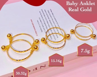 Baby Jewelry Bracelet,Real Gold Baby Bell Anklet,Real Gold Anklet for Child,Thailand Jewelry,Baht Gold,Toddler Gold Anklet,Birthday Gift