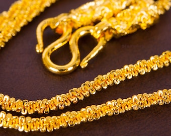 24K Gold Plated Rope Chain Necklace: Thai Jewelry Amulet Necklace for Unisex