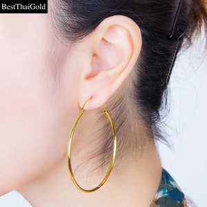 Large Hoop Earrings,Baht Chain 22K 24K Yellow Gold Plated Round Hoop Earrings,Large Polished Hoops,Minimalist Earrings,Cartilage Earrings
