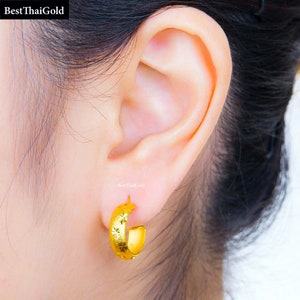 Earrings Gold Hoop,Gold Filled Earrings,22K 23K 24K Yellow Gold Earrings,Hoop Earrings,Thai Wedding Jewelry,Gold Earrings Women,Birthday