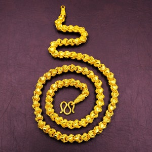 Heart Chain Necklace,Asia Vintage, Handmade Jewelry,Thailand Jewelry,Baht Chain 24K Yellow Gold Plated Necklaces for Women,Birthday Gift,