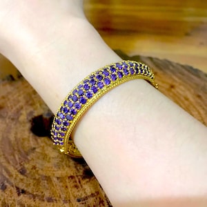 Purple CZ Gold Plated Cuff Bracelet: Handmade Thai Jewelry- DDP (Delivered Duty Paid)