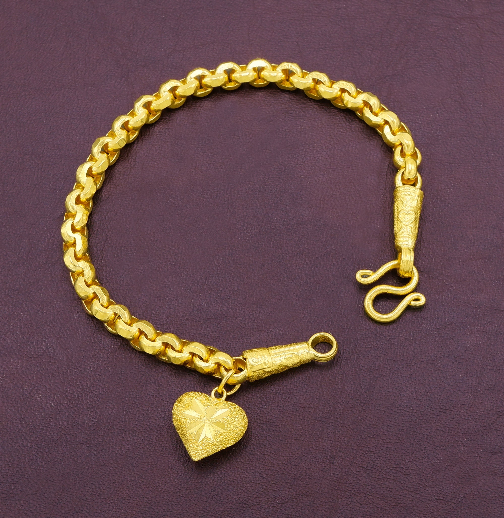 Solid Gold Heart Charm Bracelet for Women24K Real Gold Etsy