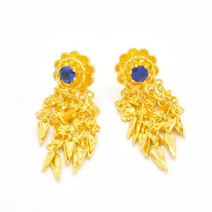 Blue CZ Thai Gold Plated Dangle Earrings: Vintage Style- DDP (Delivered Duty Paid)