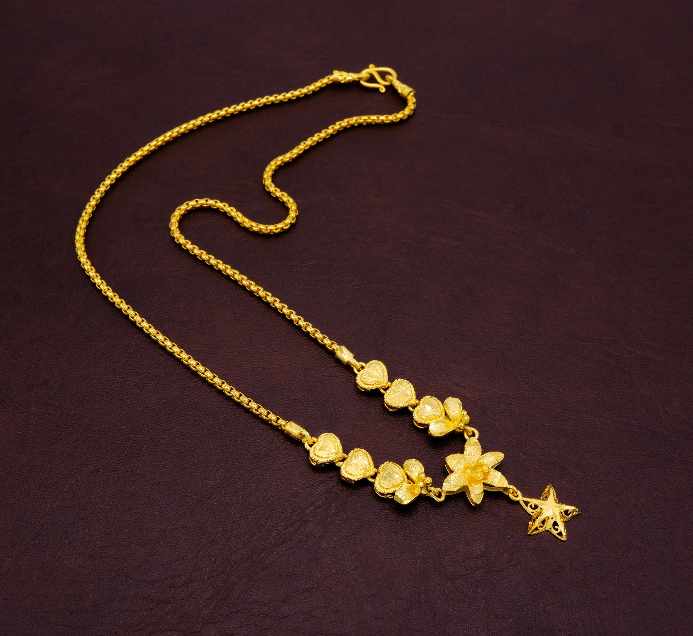 Star Heart Flower Charm Gold Pendant Necklace22K 23K 24K Gold | Etsy