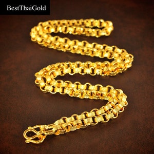 ROLO Gold Chain Necklace,Gold Link Chain Necklace,Thailand Baht Gold Wedding Jewelry,22K 23K 24K Yellow Gold Plated Necklace,Amulet Necklace