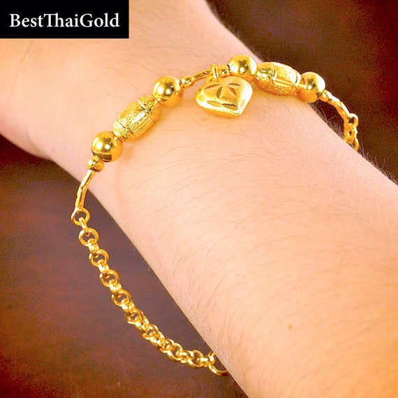 24K Solid Yellow Gold Charm Boat Fish Heart Key Lock Ball Bracelet 10   Royal Venture Elite Inc