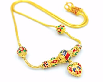 24K Gold Plated Heart Pendant Necklace : Thai Baht Jewelry, 18 Inch