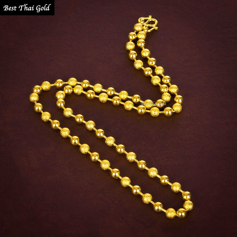 Collana a catena con perline placcata oro 24 carati, lunga 18/24 pollici, gioiello thailandese fatto a mano per donna. immagine 1